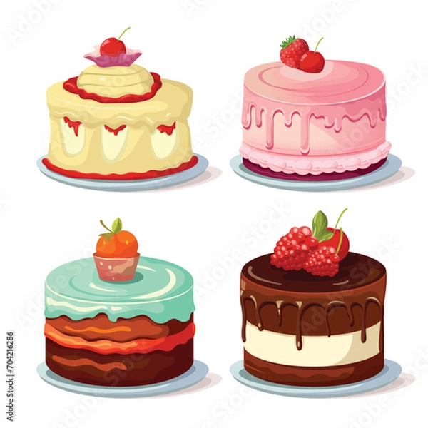 Obraz Cake cafe cartoon collection set vector