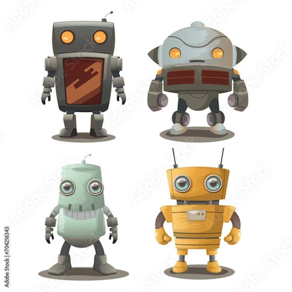 Obraz Vintage Robots Cartoon Collection Set Vector