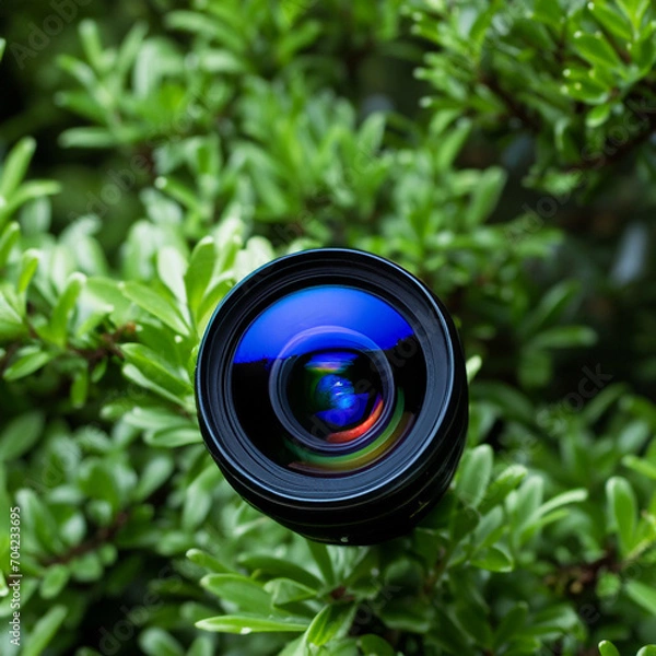 Obraz camera lens on green background