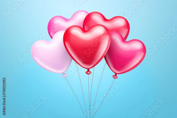 Fototapeta Balloons of Love, Heart-Shaped Bunch Soars on a Clear Background - A Festive Display of Affection.