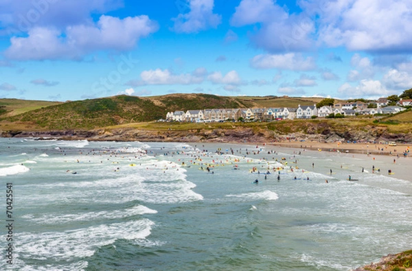 Fototapeta View over Polzeath Beach near Wadebridge Cornwall England