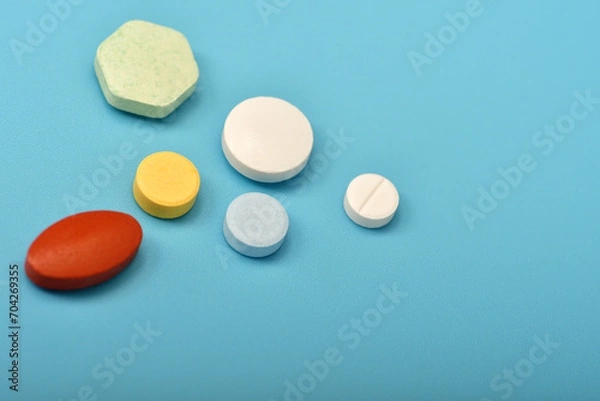 Obraz Top view of closeup healthcare and medicine, free space for designer.