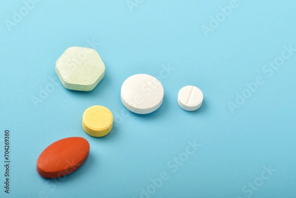 Obraz Top view of closeup healthcare and medicine, free space for designer.