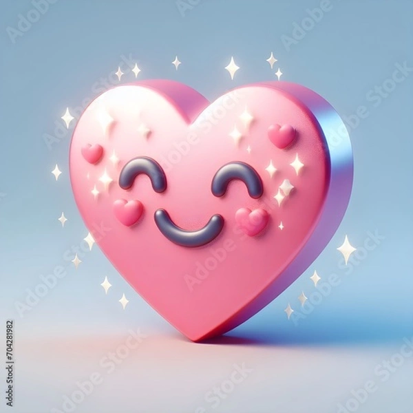 Obraz 3d hearts emoji with shine icon stars sparkle firework, decoration twinkle. Button for expressing social smileys valentine's day concept design. cartoon creative design