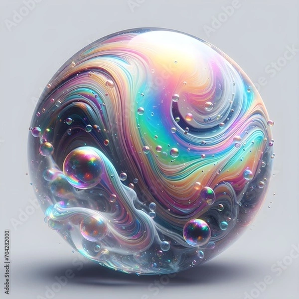 Obraz Colorful soap bubble isolated on background. 3d soap transparent balloon. Foam, powder, soap, detergent. 