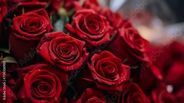 Fototapeta Photo of red roses beautiful bouquet of valentine's day. Generative Ai 