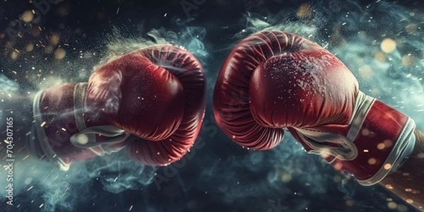 Obraz Boxing gloves clash with forceful impact