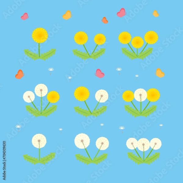 Obraz シンプルでかわいいたんぽぽのイラストセット（フラットデザイン）