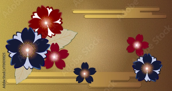 Obraz 桜の和柄の金屛風背景素材