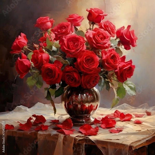 Fototapeta Bouquet of red roses with beautiful heart. Generative Ai