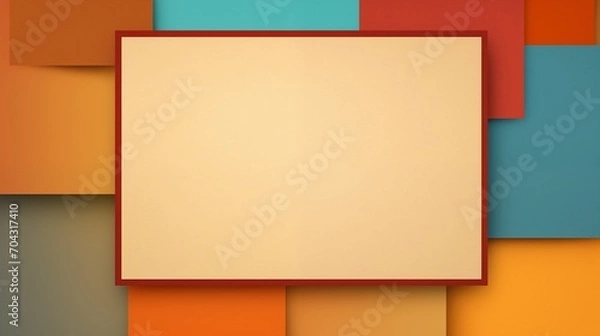 Fototapeta Frame mockup with copy space for text. Create an artistic collage with a retro style on a warm brown, red, blue abstract background. Illustration background. 