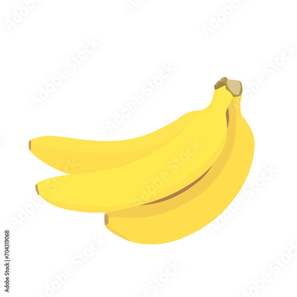 Fototapeta Vector banana icon, illustration of three yellow tropical fruit isolated of white background, cartoon flat bananas bunch, children simple style