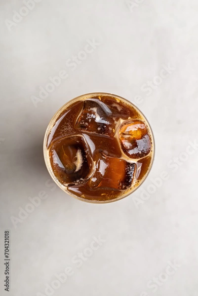 Fototapeta Bumble iced coffee on gray background, top view