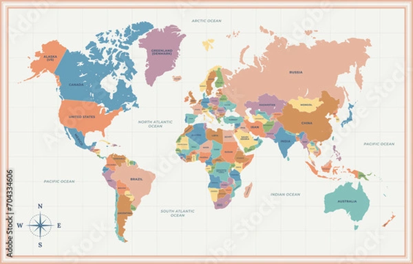 Fototapeta World Map Background With Country Name