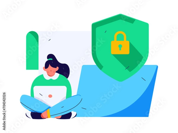Fototapeta Business network security character flat vector concept operation hand drawn illustration
