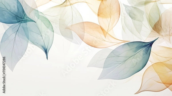 Fototapeta Branch of leaves transparent watercolour background. Pastel colour palette. Generative AI