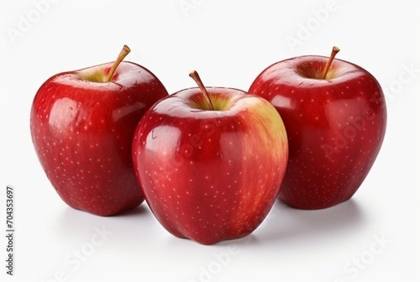Fototapeta three red apples, isolated on white background. generatif ai