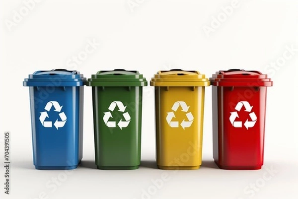 Obraz Colorful recycle bins with recycle symbol on white background