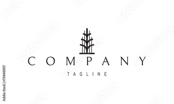 Fototapeta A vector logo with an abstract image of a tree on a background of vertical lines.
