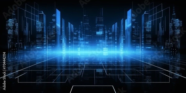 Fototapeta Enigmatic Podium Illumination Hi-Tech Product Showcase Blue Background.
