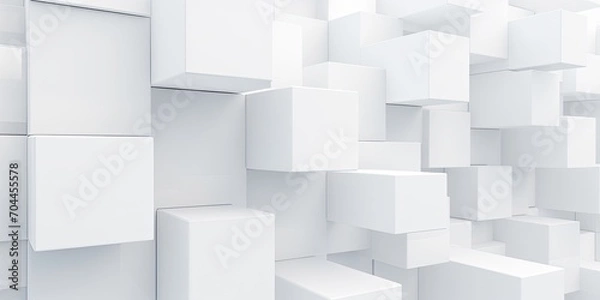 Fototapeta White modern architectural background with abstract white wall cubes.