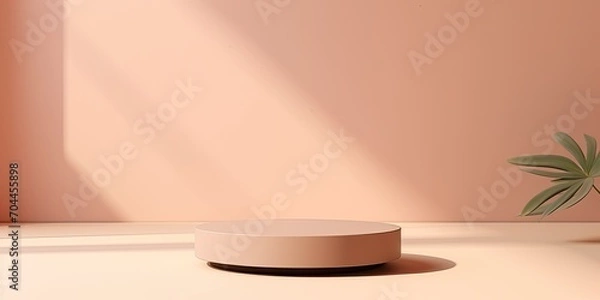Fototapeta Minimal abstract podium mock up for beauty product presentation and exhibitions on pastel beige background. Copy space available.
