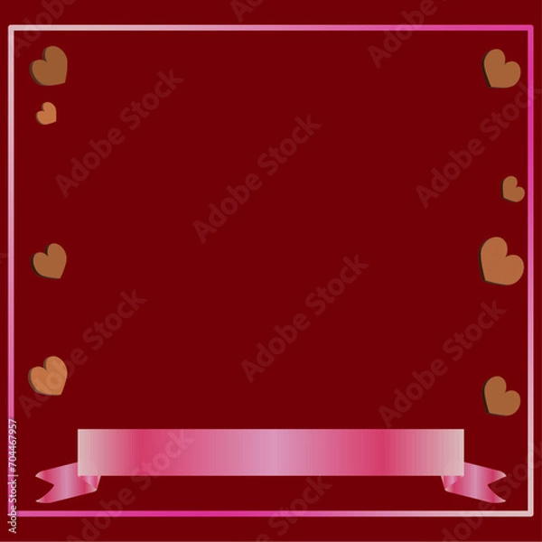 Obraz ハート形のチョコとピンク色のリボンとフレーム