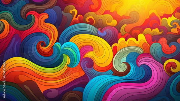 Fototapeta Seamless retro style groovy psychedelic background