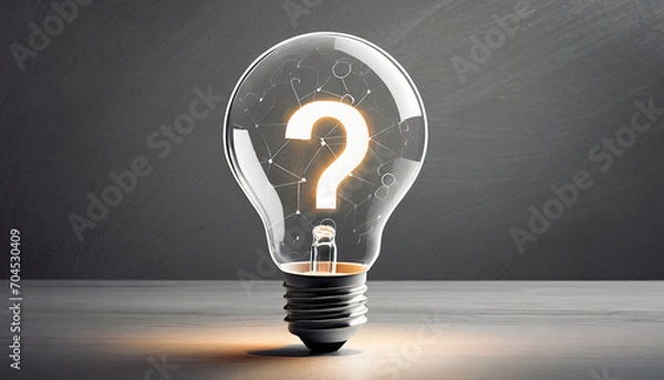Fototapeta Creative idea or problem solving concept. Light bulb and question mark.	