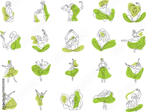 Fototapeta Ballet Dancer ballerina Print one line mininal vector illustration set
