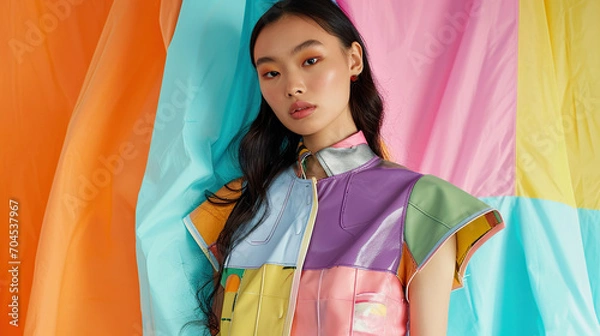 Fototapeta Model in patchwork fashion design