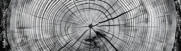 Fototapeta A striking monochrome sketch captures the intricate symmetry and raw beauty of a weathered tree stump, evoking a sense of timelessness and depth through its use of black and white photography