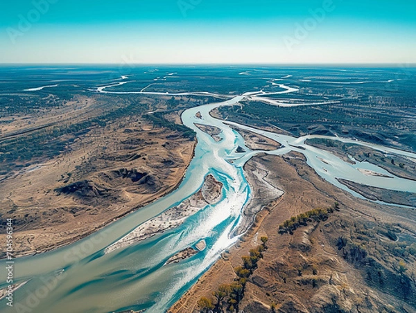 Fototapeta 

Murray-Darling river system, showing divergence of rivers, flat aerial perspective, sunny day
