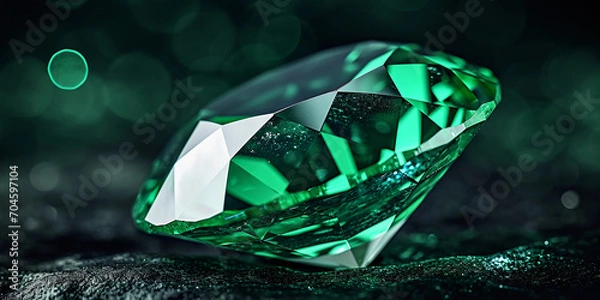 Fototapeta emerald gemstone, deep green, glinting facets, set against a velvet black background