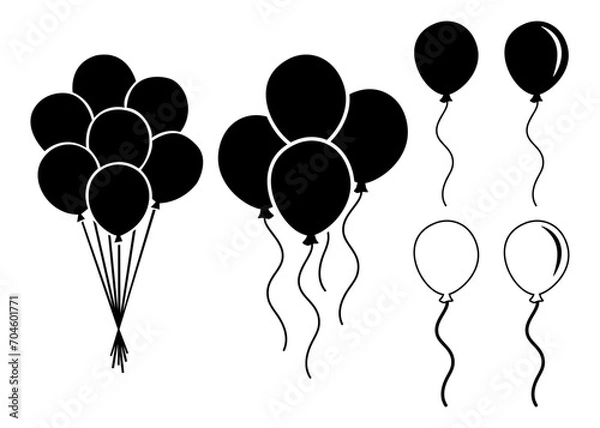 Fototapeta Set of different balloons black and white isolated on white background