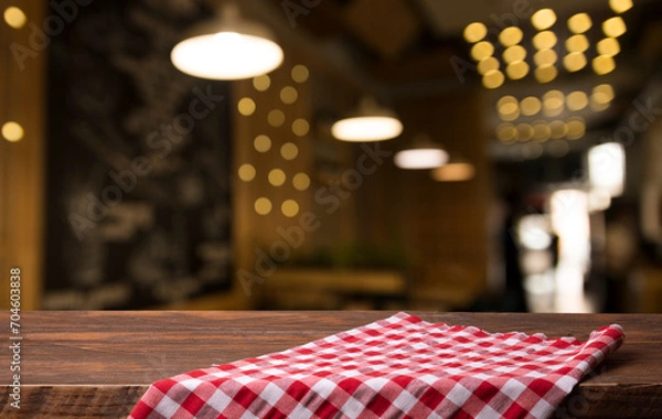 Obraz Empty beautiful round wood tabletop counter on interior in clean and bright kitchen background, Ready for display, Banner, for product montage. High quality photo