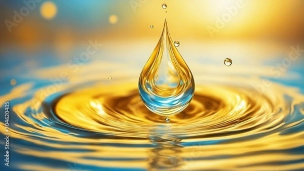 Fototapeta water splash A water drop icon with ripples, representing the sound and the vibration of water. The water is yellow