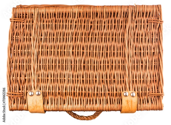 Fototapeta Handmade wicker picnic basket over white background