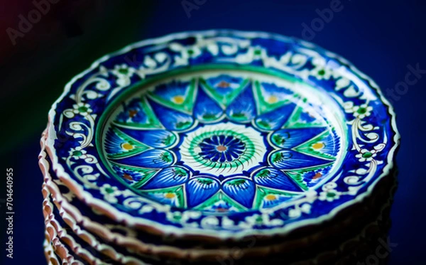 Fototapeta Decorative ceramic plates with ornamental pattern.