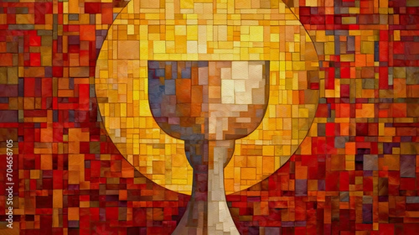 Obraz Eucharist. Christian background, mosaic,  generative ai.