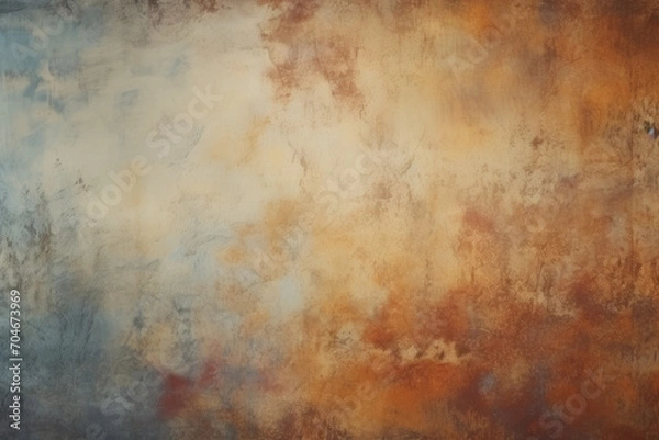 Fototapeta Abstract orange and blue textured background with a cloudy, smoky effect, artistic backdrop, vintage wall.
