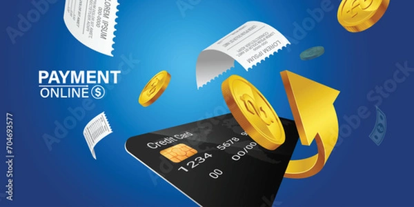 Obraz Cash back, money saving vector concept with dollar coins, wallet, arrows, credit card.Guarantee bonus program finance sticker. Online shopping, cash back sale offer emblem,Cash back service, financial