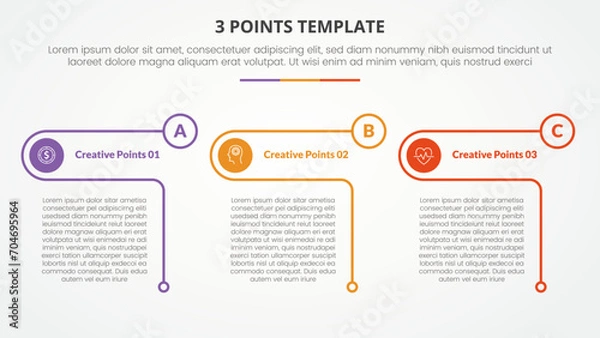 Fototapeta 3 points stage template infographic concept for slide presentation with creative outline table circle with 3 point list with flat style