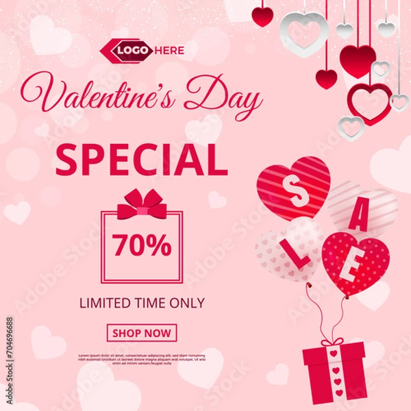 Obraz Happy valentine's day background with sale banner template or valentine's day sale Banner or sale banner