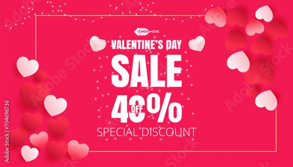 Obraz Happy valentine's day background with sale banner template or valentine's day sale Banner or sale banner