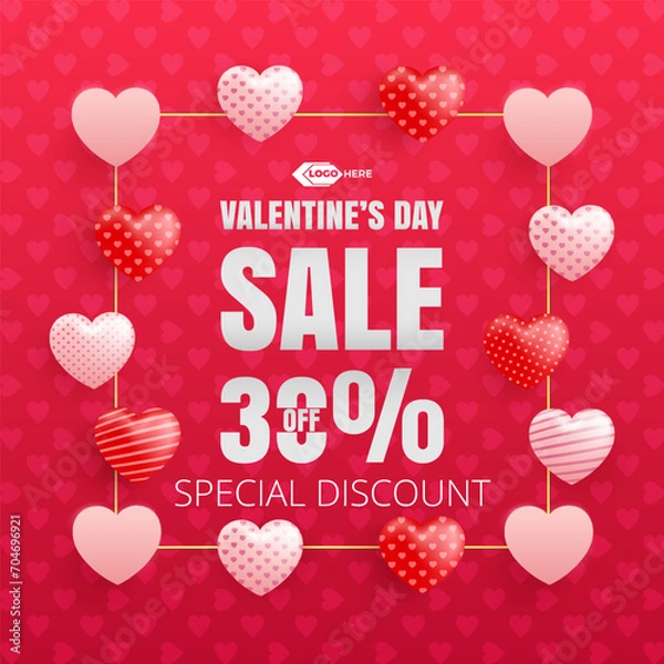 Obraz Happy valentine's day background with sale banner template or valentine's day sale Banner or sale banner