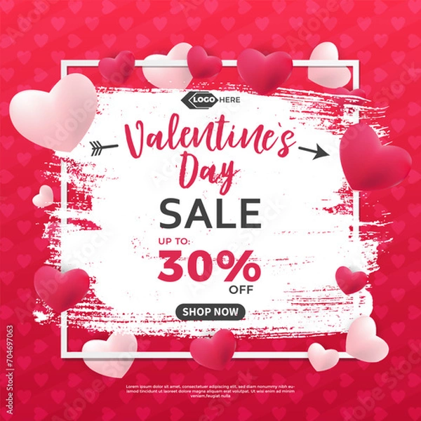 Obraz Happy valentine's day background with sale banner template or valentine's day sale Banner or sale banner
