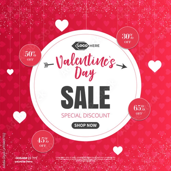 Obraz Happy valentine's day background with sale banner template or valentine's day sale Banner or sale banner