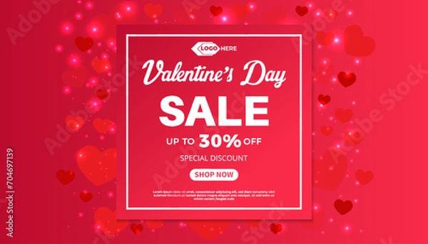Obraz Happy valentine's day background with sale banner template or valentine's day sale Banner or sale banner
