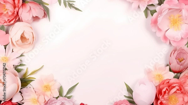 Fototapeta Floral frame with decorative flowers, decorative flower background pattern, floral border background
